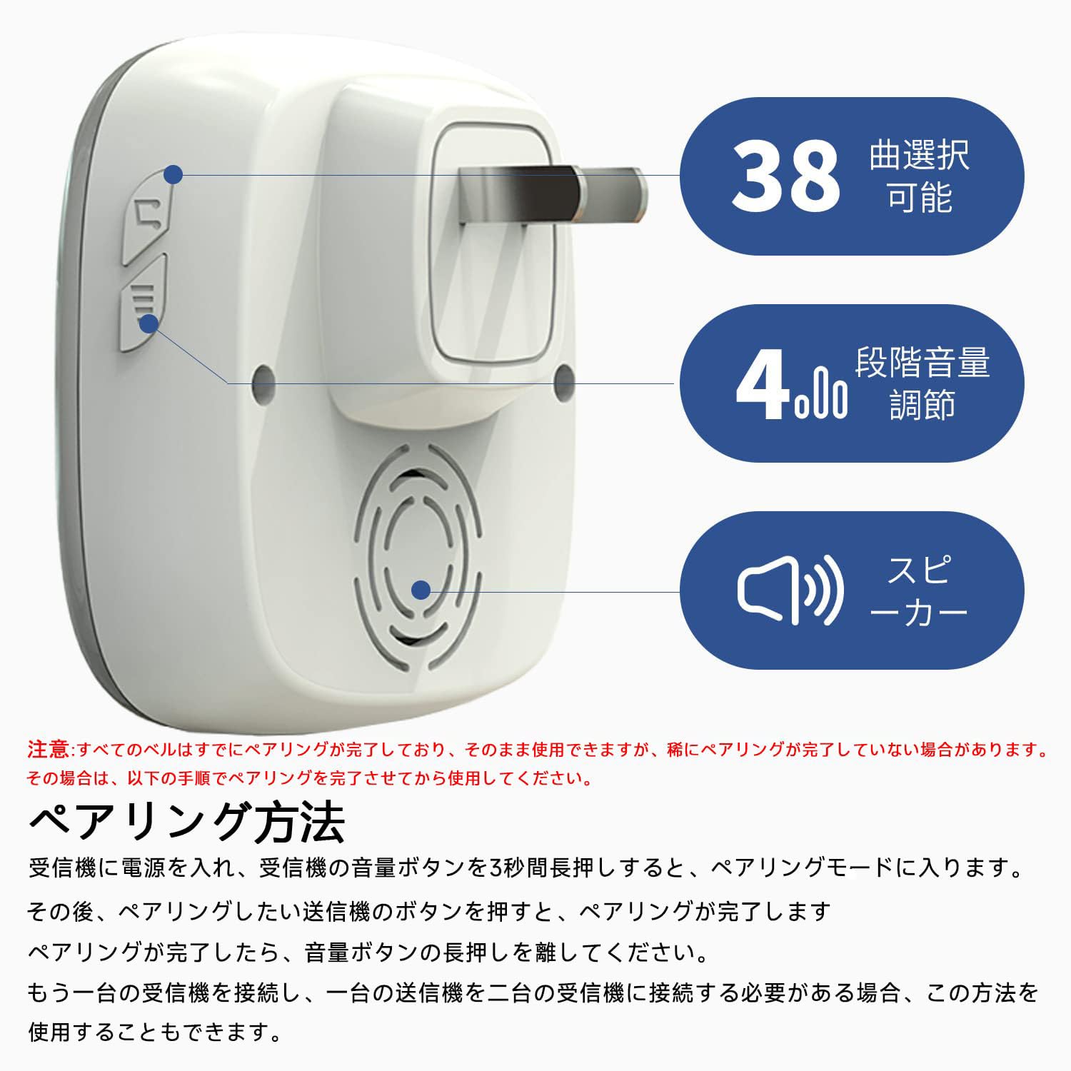 Amazon.co.jp: ワイヤレスチャイム 玄関チャイム 呼び出しチャイム